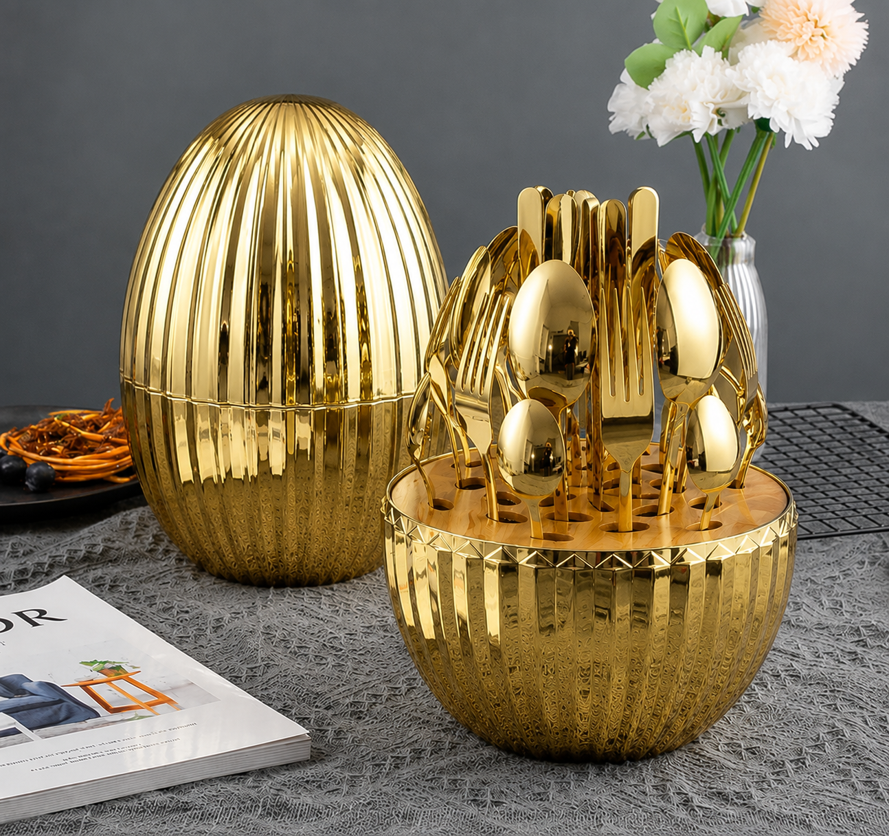 Egg-Shaped Cutlery Set - Gold 24pcs