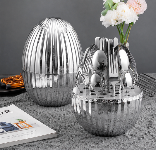 Egg-Shaped Cutlery Set - Silver 24pcs