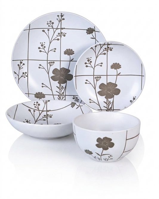 Dorsch Flora Grey Dinner Set – 24 Pieces (Stoneware)