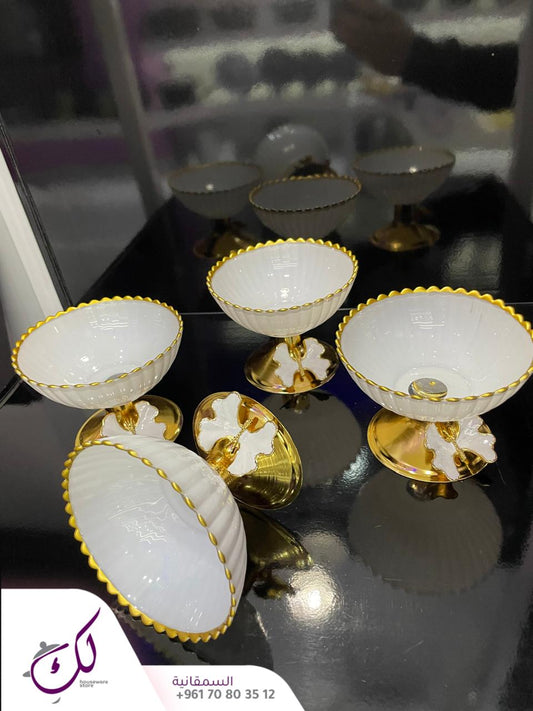 6-Piece Meghli Cups Set – White & Gold Butterfly