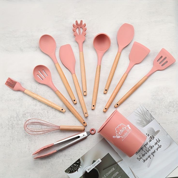 Silicone Kitchen Utensils Set 12pcs - Pink