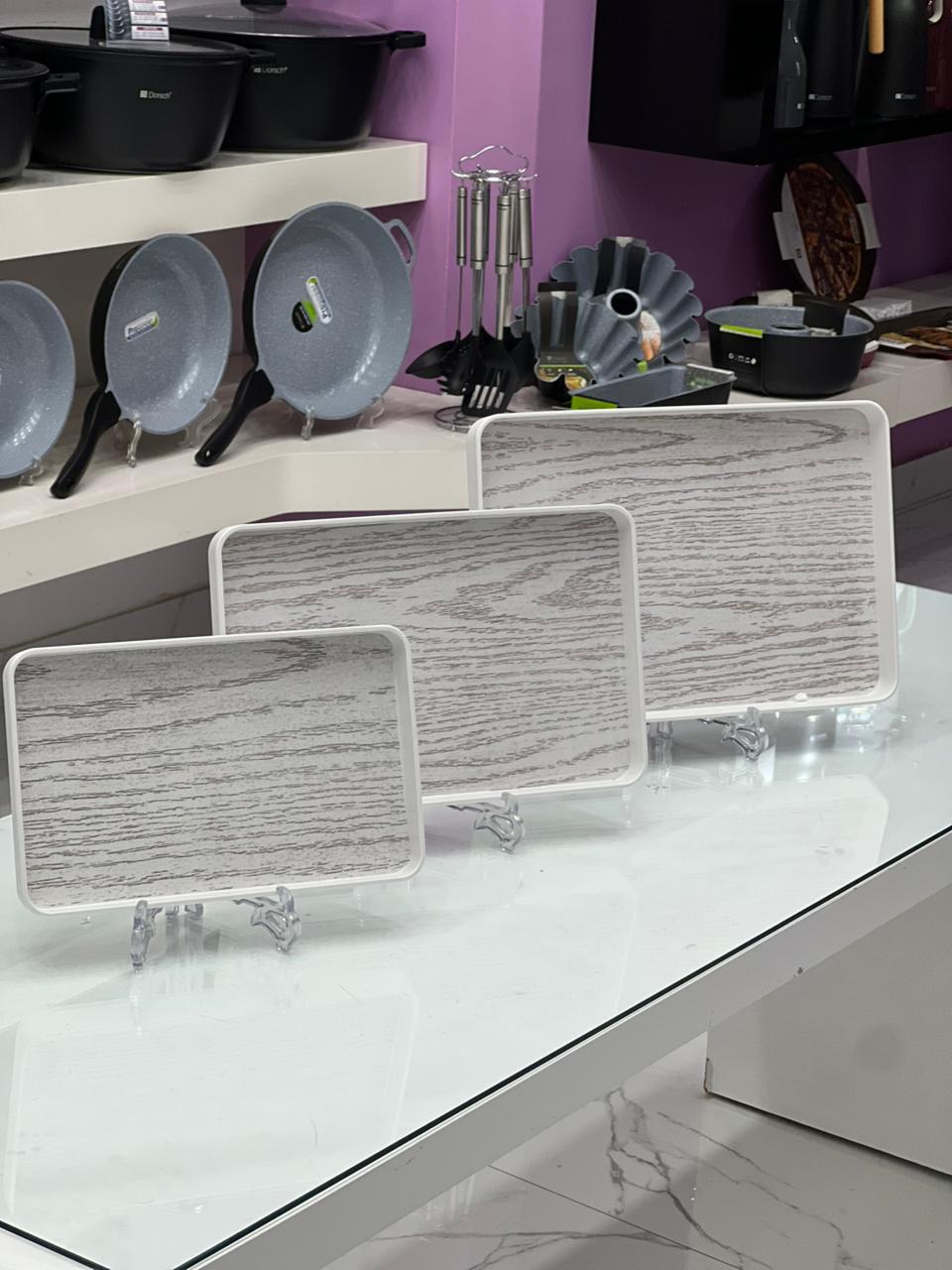White Ash Wood Grain Tray Set - 3Pcs