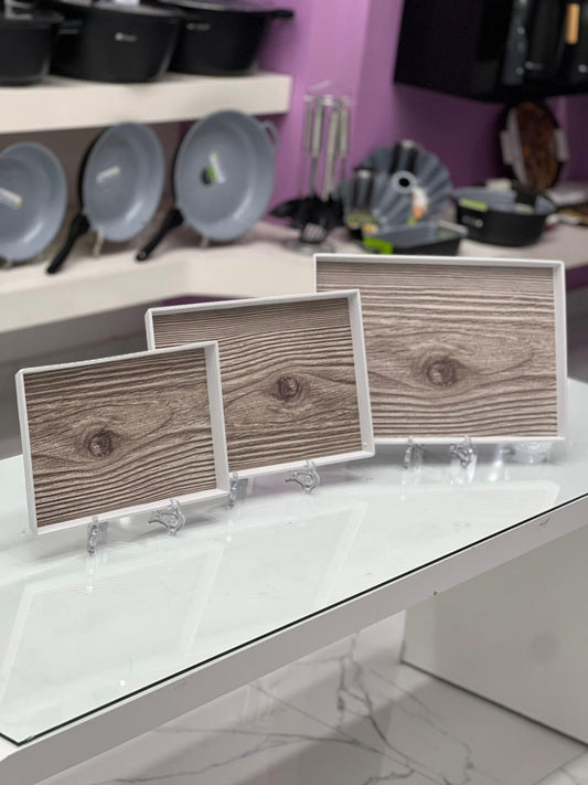 Walnut Wood Grain Tray Set - 3Pcs