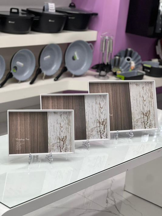 Two-Tone Rustic Wood Tray Set - 3Pcs