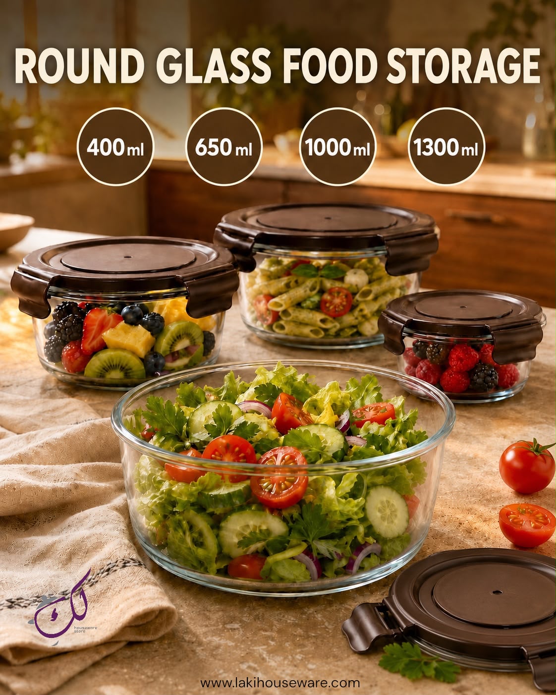 ROUND GLASS STORAGE BOX – SET OF 4 BLACK