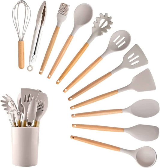 Silicone Kitchen Utensils Set 12pcs - Beige