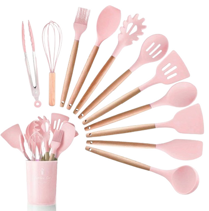 Silicone Kitchen Utensils Set 12pcs - Pink