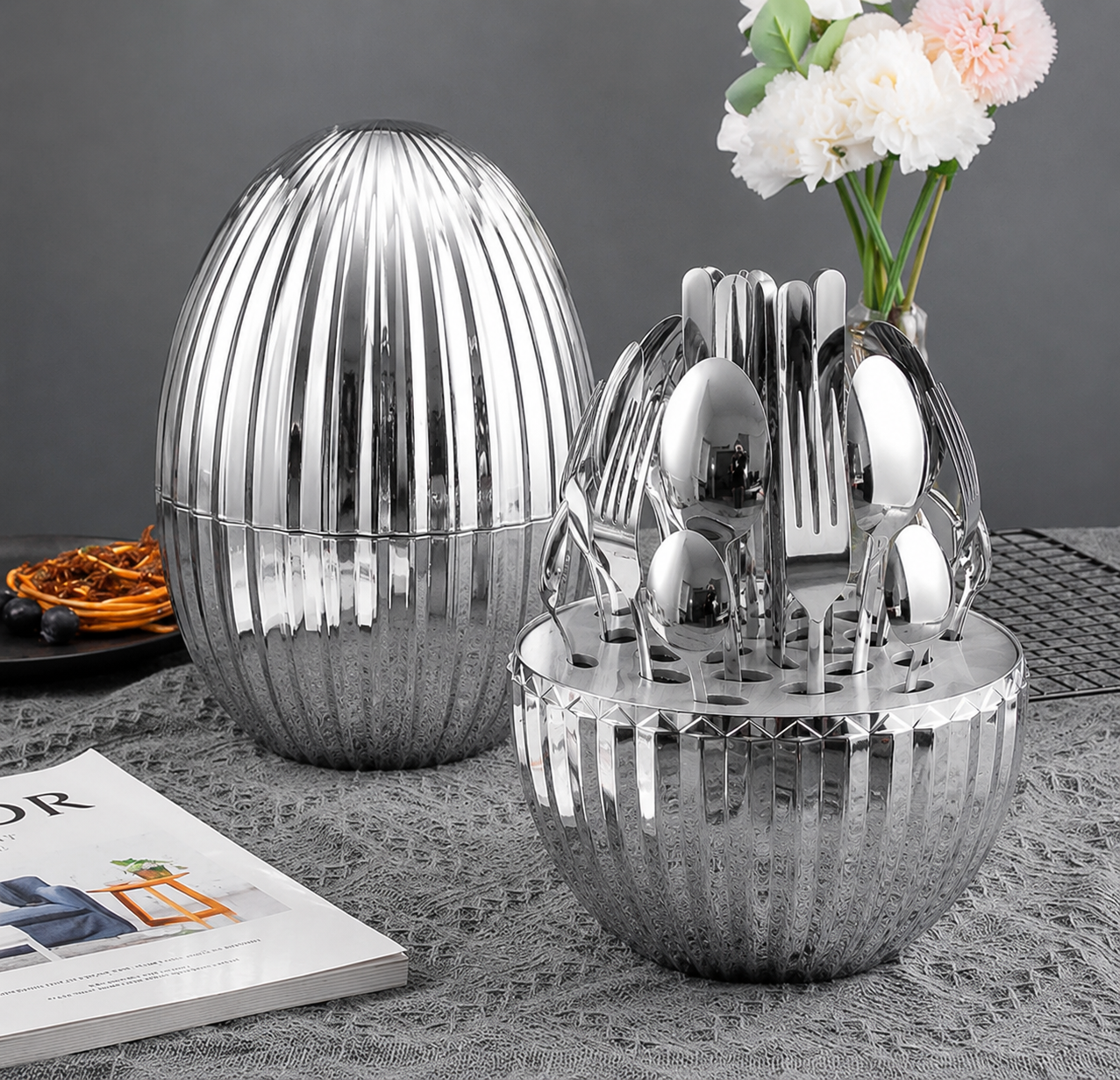 Egg-Shaped Cutlery Set - Silver 24pcs