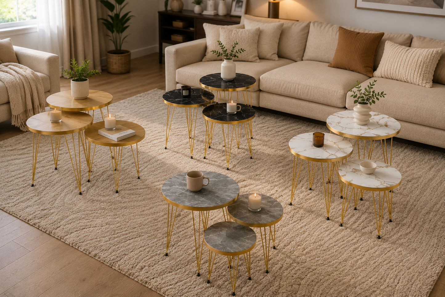 Round White Marble Side Table Set – 3 Pieces
