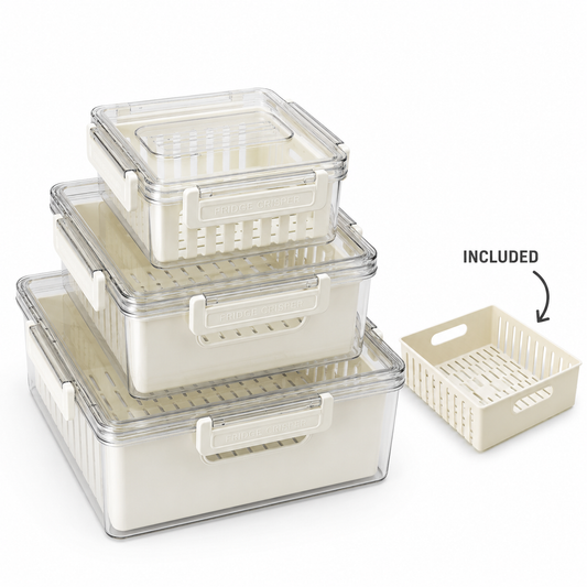 Square Storage Boxes Set with Strainers - 3Pcs