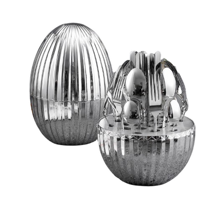 Egg-Shaped Cutlery Set - Silver 24pcs