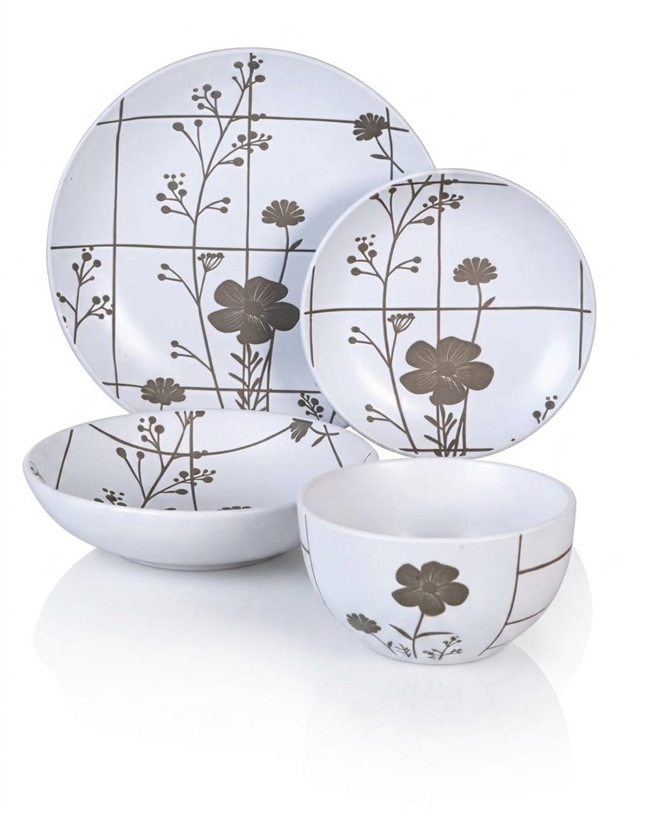 Dorsch Flora Grey Dinner Set – 24 Pieces (Stoneware)
