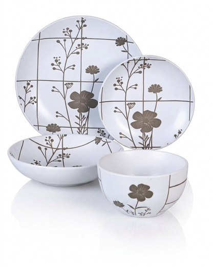 Dorsch Flora Grey Dinner Set – 24 Pieces (Stoneware)