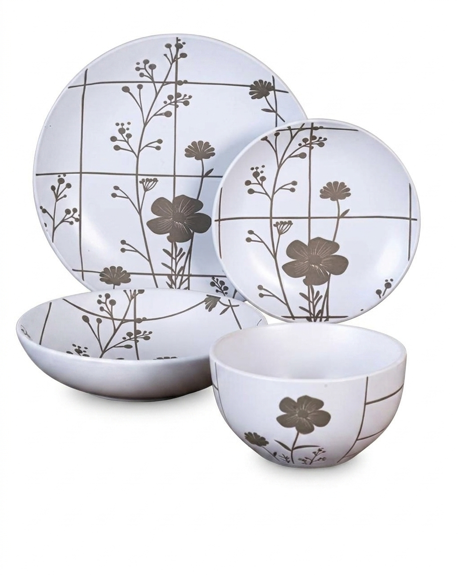 Dorsch Flora Grey Dinner Set – 24 Pieces (Stoneware)
