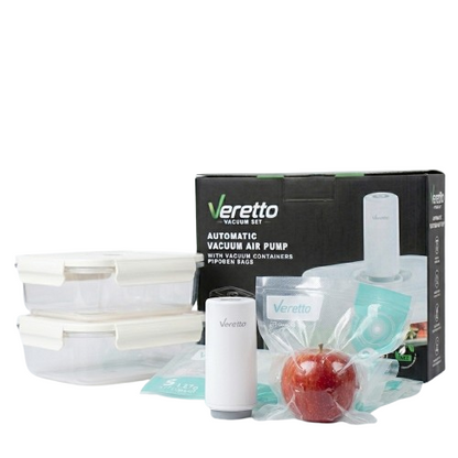Veretto Portable USB Rechargeable Vacuum Air Pump with 9 Storage Bags Compact & 2 Food Storage Boxes Efficient Sealing Solution VEB200