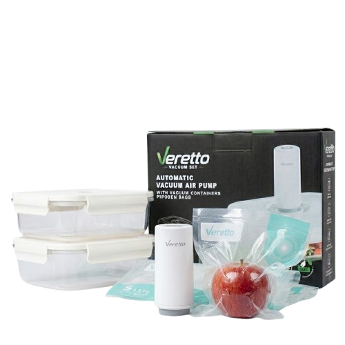 Veretto Portable USB Rechargeable Vacuum Air Pump with 9 Storage Bags Compact & 2 Food Storage Boxes Efficient Sealing Solution VEB200