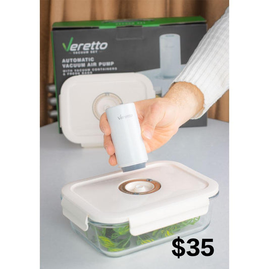 Veretto Portable USB Rechargeable Vacuum Air Pump with 9 Storage Bags Compact & 2 Food Storage Boxes Efficient Sealing Solution VEB200