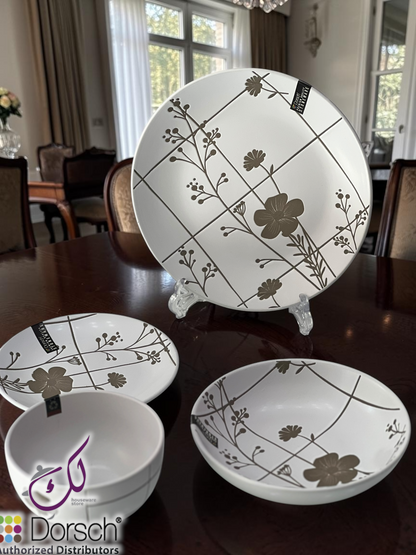 Dorsch Flora Grey Dinner Set – 24 Pieces (Stoneware)