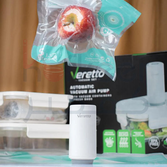 Veretto Portable USB Rechargeable Vacuum Air Pump with 9 Storage Bags Compact & 2 Food Storage Boxes Efficient Sealing Solution VEB200