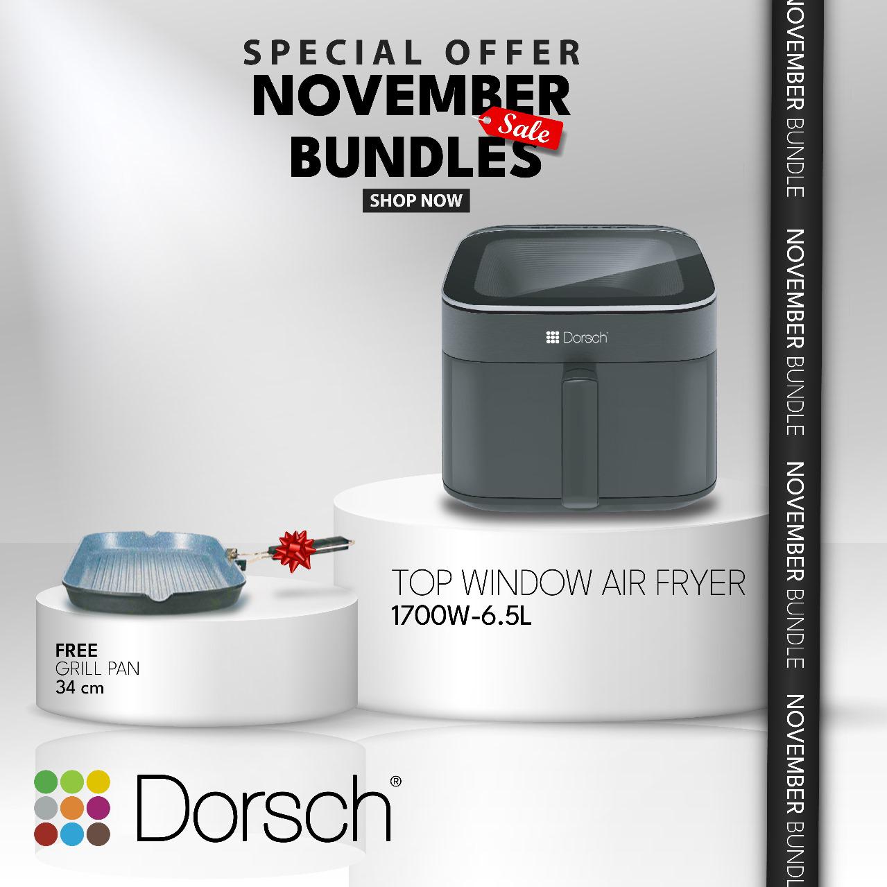 Dorsch Air Fryer 6.5L – 1700W with Top Display + FREE 34cm Grill