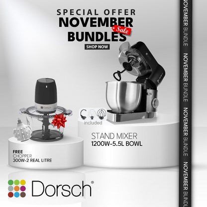 Dorsch Stand Mixer 1200W – 5.5L + FREE 300W Electric Chopper (2L)