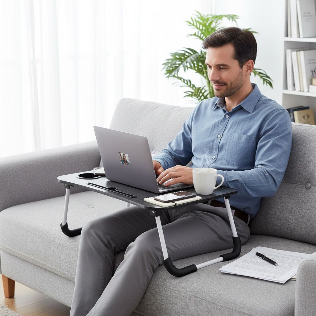 Premium Foldable Laptop Table – 3 Colors | Cup Holder & Phone Slot