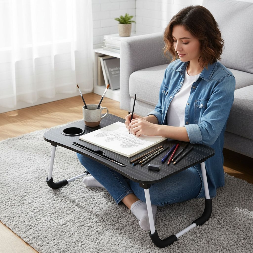 Premium Foldable Laptop Table – 3 Colors | Cup Holder & Phone Slot