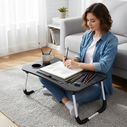 Premium Foldable Laptop Table – 3 Colors | Cup Holder & Phone Slot
