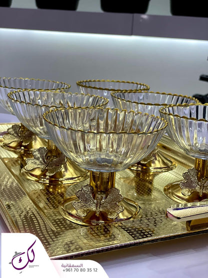 6-Piece Meghli Cups Set – Glass & Gold Butterfly