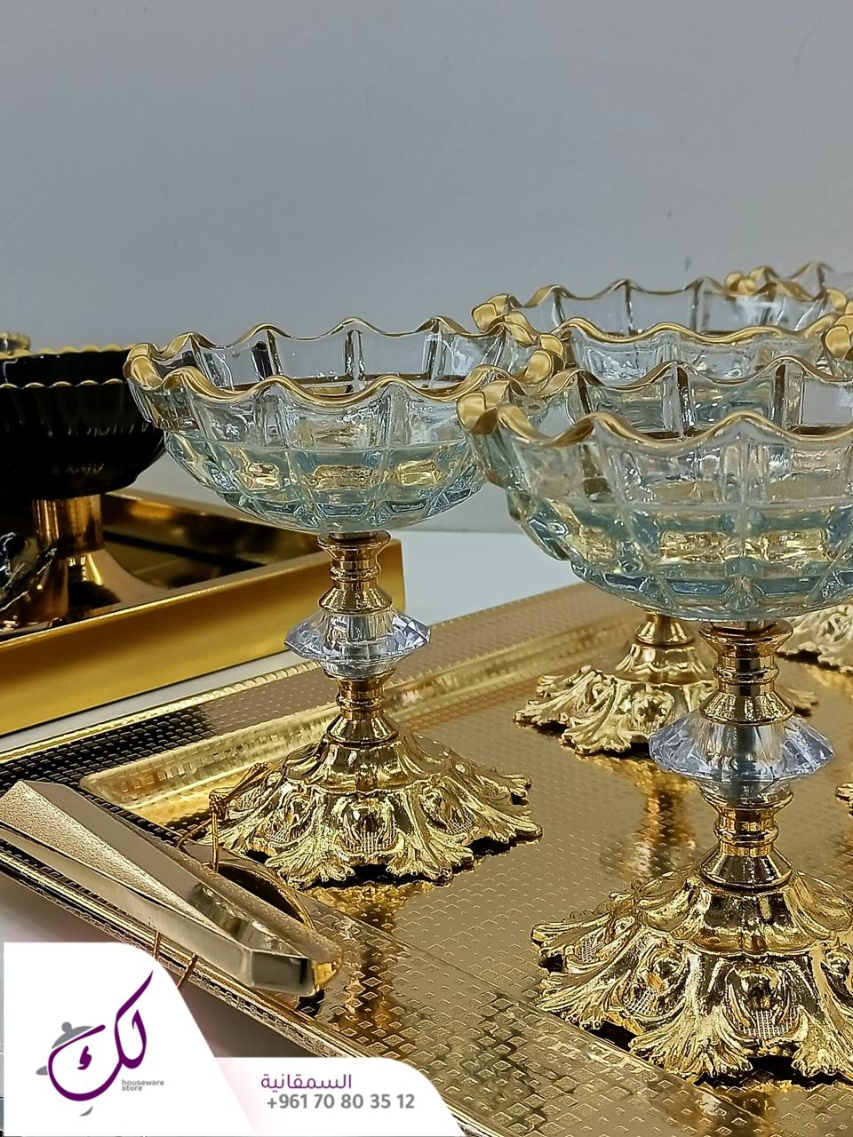 6-Piece Meghli Cups Set – Glass & Gold Round
