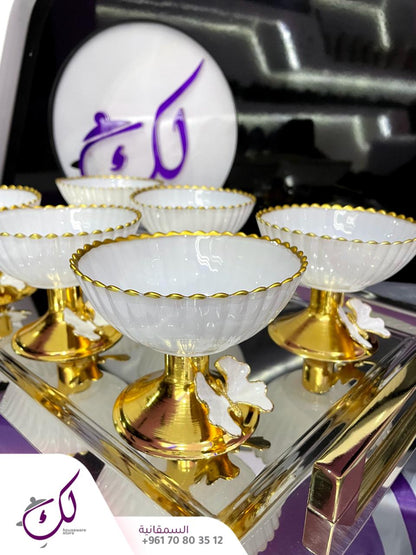 6-Piece Meghli Cups Set – White & Gold Butterfly