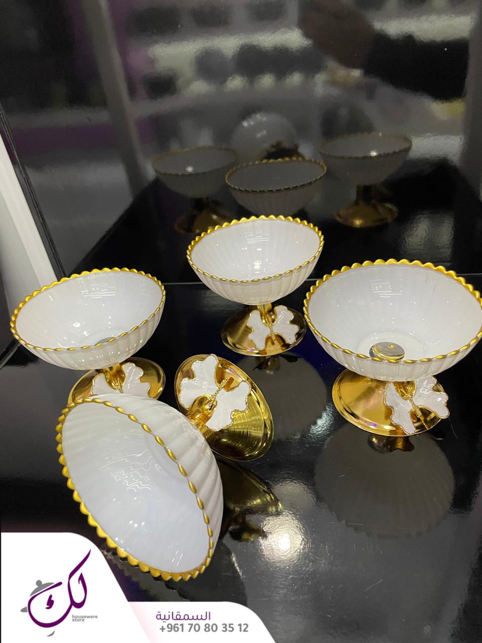 6-Piece Meghli Cups Set – White & Gold Butterfly