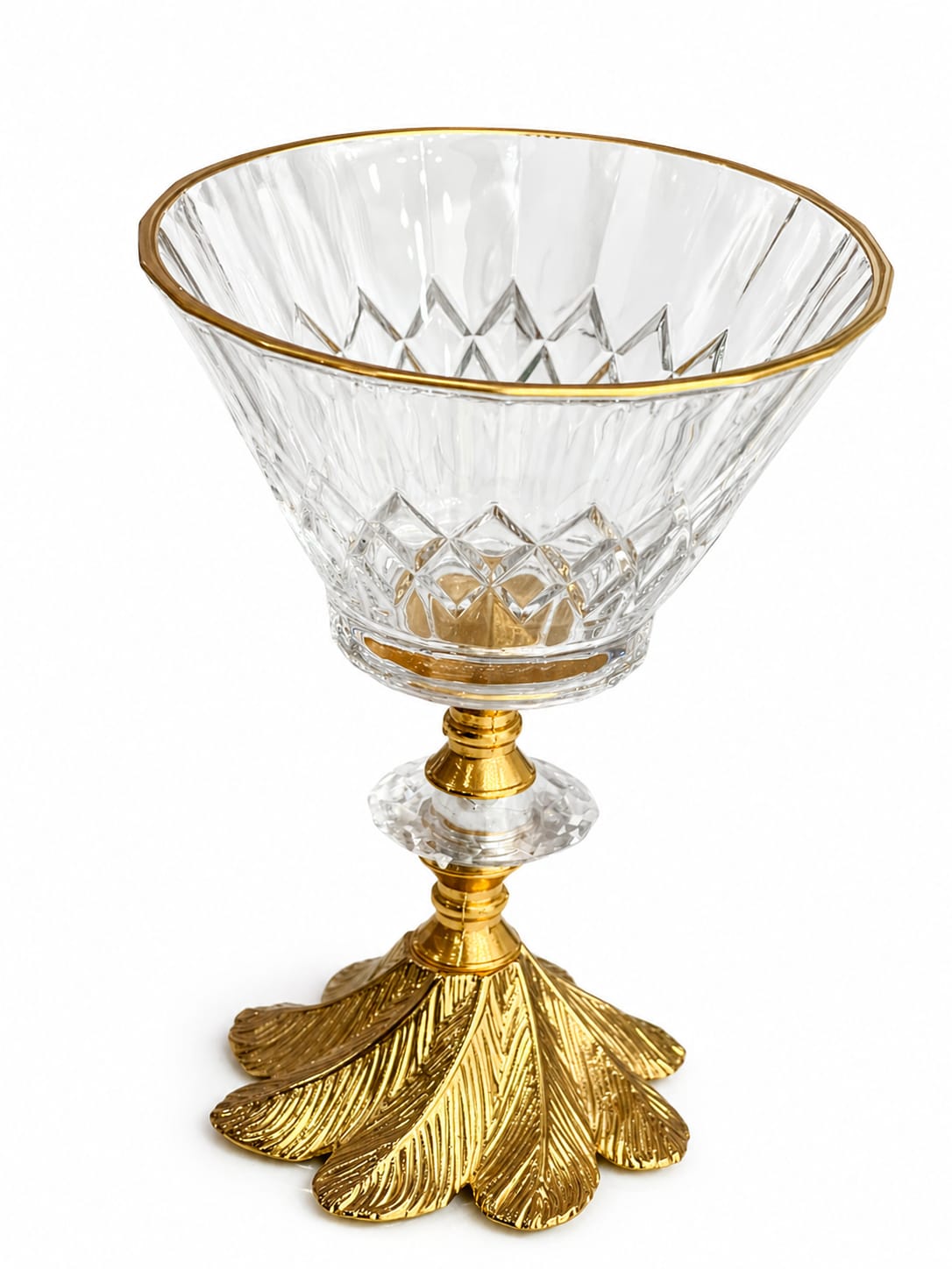 6-Piece Meghli Cups Set – Glass & Gold Round with Leaf Base
