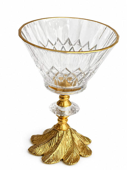 6-Piece Meghli Cups Set – Glass & Gold Round with Leaf Base