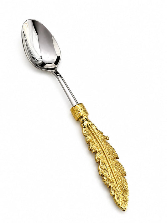 6-Piece Gold & Silver Spoons Set – Leaf Shape