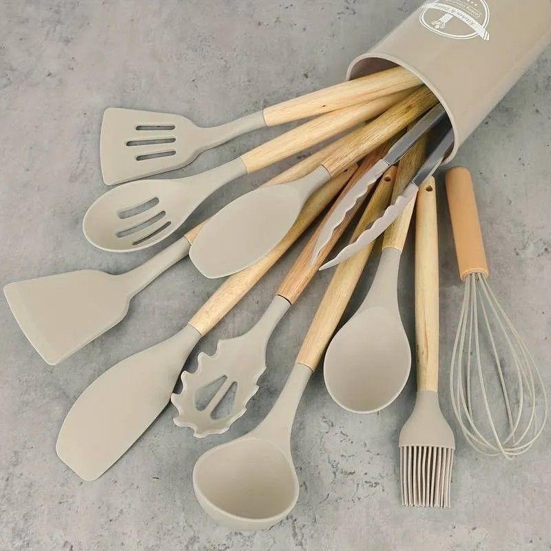 Silicone Kitchen Utensils Set 12pcs - Beige