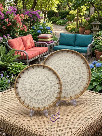 White Pearl Geometric Tray Set - 2Pcs