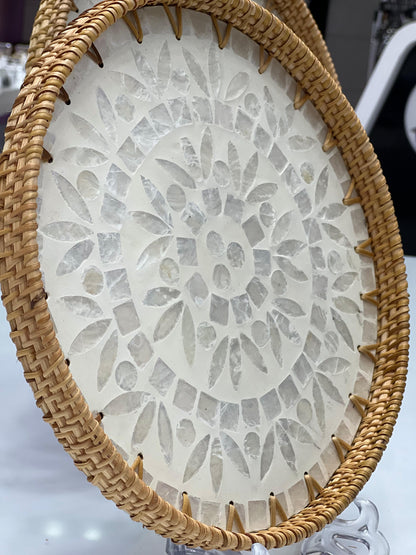 White Pearl Geometric Tray Set - 2Pcs