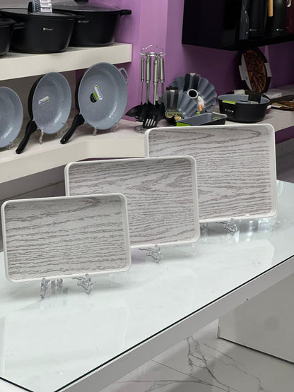 White Ash Wood Grain Tray Set - 3Pcs