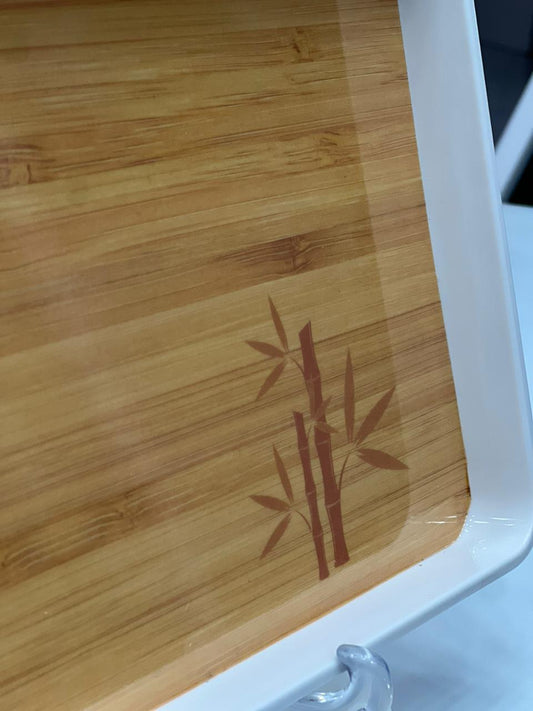 Glossy Wooden Bamboo Shoots Tray Set - 3Pcs