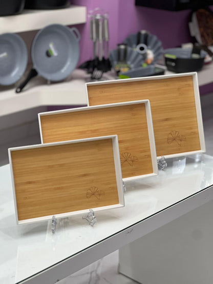 Wooden Bamboo Ginko Leaf Tray Set - 3Pcs