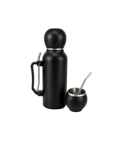 MATTE VACUM FLASK WITH CUP AND BOMBILLIA - BLACK 1300ML