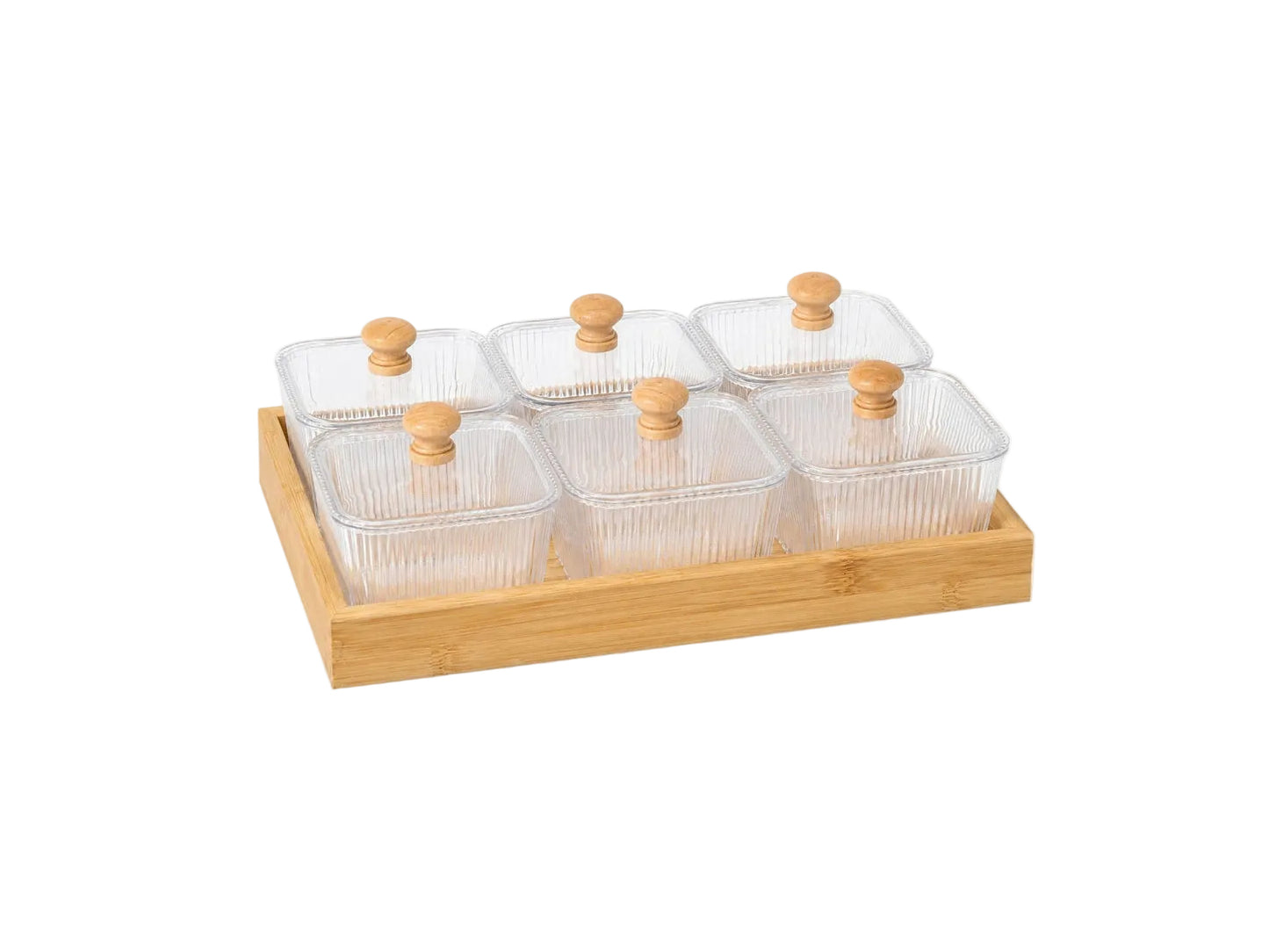 6-PART BAMBOO TRAY WITH GLASS LIDS