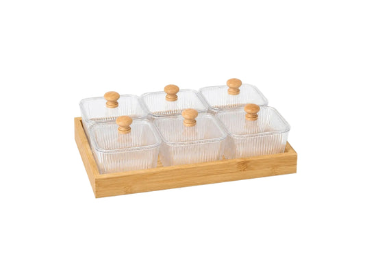 6-PART BAMBOO TRAY WITH GLASS LIDS