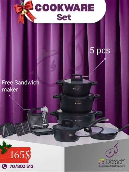 🎁 December Offer: Dorsch Cookware Set (5 pcs) + Free Sandwich Maker Gift