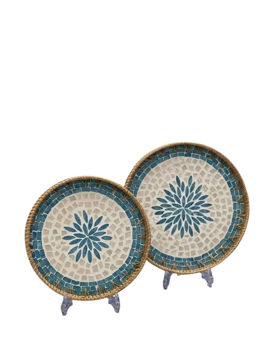 Turquoise Border Flower Tray Set - 2Pcs