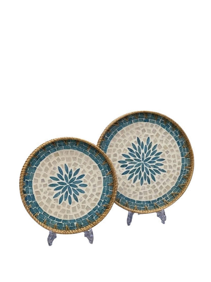 Turquoise Border Flower Tray Set - 2Pcs