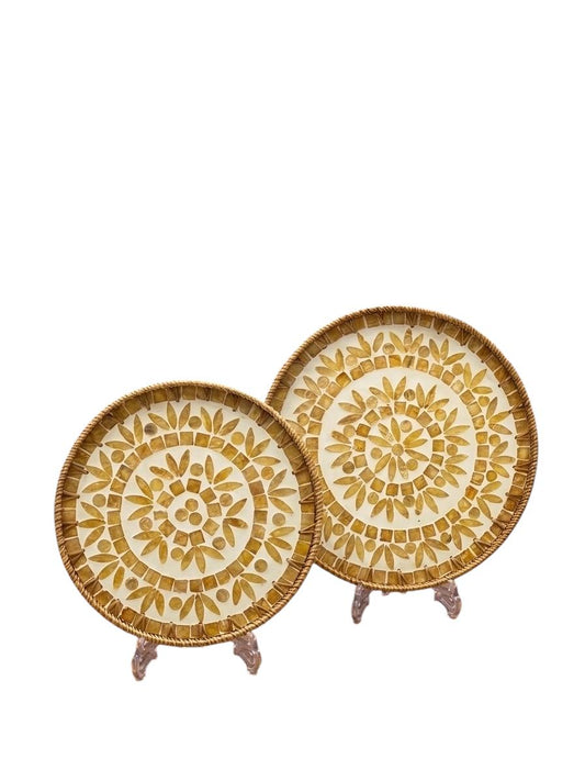 Yellow Geometric Mosaic Tray Set - 2Pcs