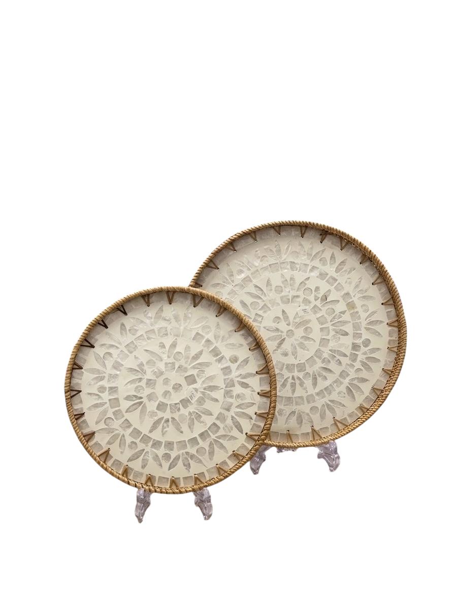 White Pearl Geometric Tray Set - 2Pcs