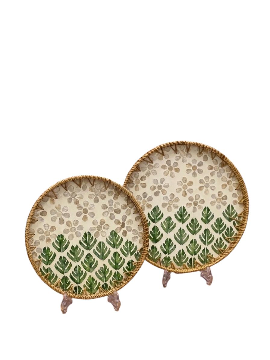 Green Monstera & Floral Tray Set - 2Pcs